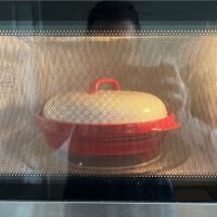 Turbo Grill with its lid inside a microwave
